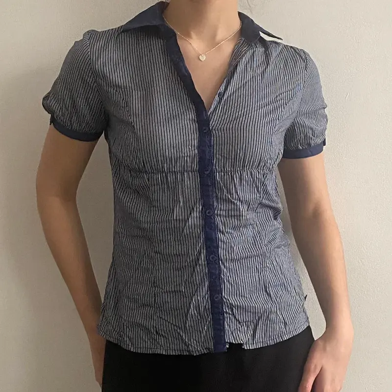 Calvin Klein Jeans Striped Short Sleeve Shirt - Small Navy Cotton