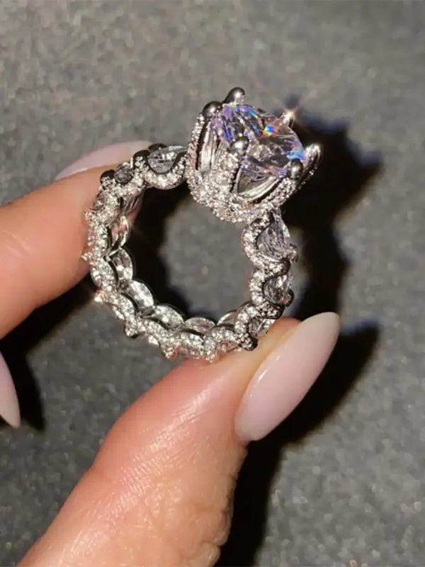 Elegant Artificial Gemstone & Rhinestone Decorated Ring, Exquisite Trendy Ring for Women As Gift, Fashionable Jewelry for Pa...