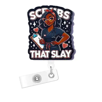 Cartoon Nurse Pattern Badge Holder, Retractable Badge Reel, Name Badge Holder for Nurse Doctor Student Worker Volunteer