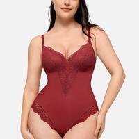 FeelinGirl Valentine's Day Sexy Low-back Ultra-versatile Lace Bodysuit tts Short Comfort Womenswear Sleeveless Nylon  Valenti...