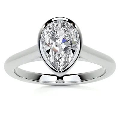 10K White Gold Pear Cut Solitaire Moissanite Engagement Ring