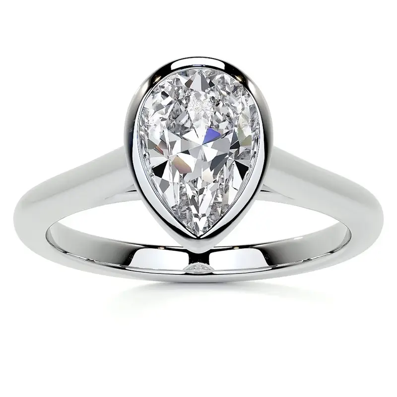 10K White Gold Pear Cut Solitaire Moissanite Engagement Ring