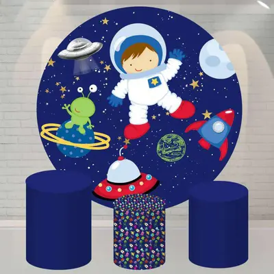 Aperturee Universe Astronaut Round Happy Birthday Backdrop For Boy | Birthday Backdrop Ideas | Circle Party Backdrop | Circle...