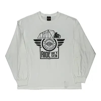 Harley Davidson Graphic Long Sleeve T-Shirt - 2XL White Cotton