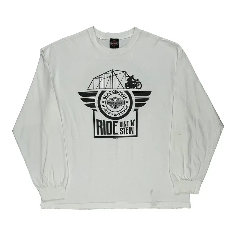 Harley Davidson Graphic Long Sleeve T-Shirt - 2XL White Cotton