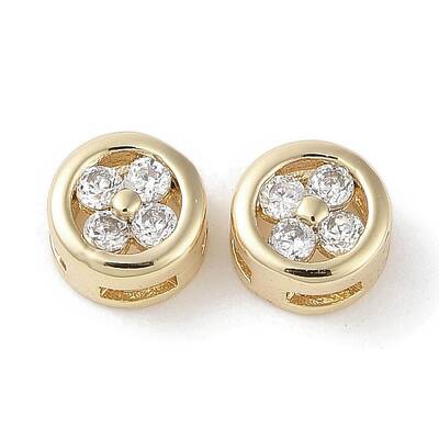 Brass Micro Pave Clear Cubic Zirconia Beads