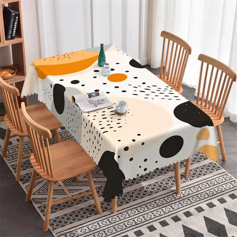 White Orange Prints Dots Modern Rectangle Tablecloth - Aperturee