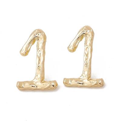 Brass Number Stud Earrings with 925 Sterling Silver Pins for Women