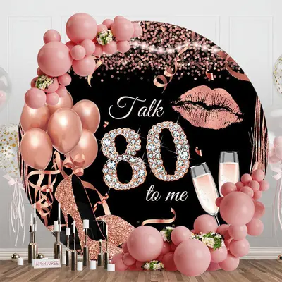 Rose Gold Balloon Heel Round 80th Birthday Backdrop - Aperturee