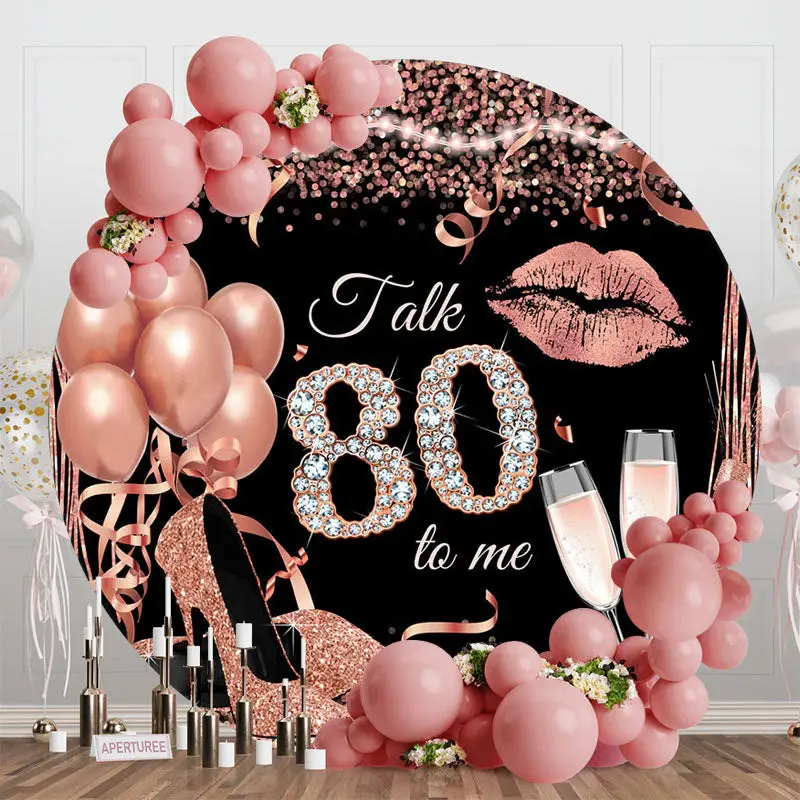 Rose Gold Balloon Heel Round 80th Birthday Backdrop - Aperturee