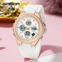 SANDA 6062 Women‘s Watch Sports Dual Display Casual Wristwatches Waterproof Swimming Analog-Digital Watches