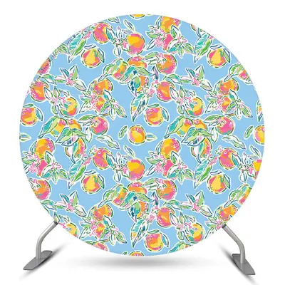 Aperturee Stylish Fruits Plants Pattern Blue Circle Backdrop | Circle Background For Party | Circle Party Backdrop | Circular...