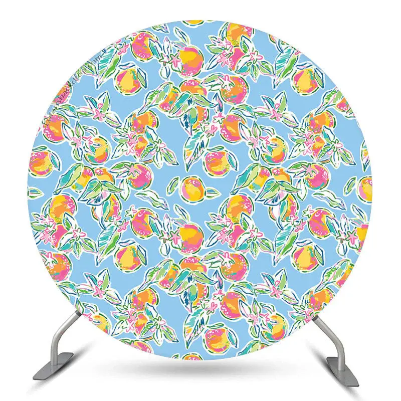 Aperturee Stylish Fruits Plants Pattern Blue Circle Backdrop | Circle Background For Party | Circle Party Backdrop | Circular...