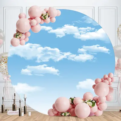 Aperturee Blue Sky And White Cloud Round Birthday Backdrop