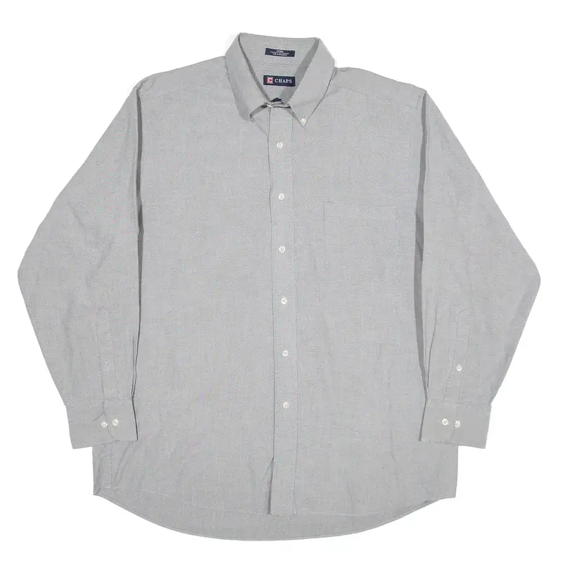 CHAPS Oxford Plain Shirt Grey Long Sleeve Mens L