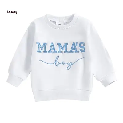 Toddler Boys Sweatshirts Letter Embroidered Crew Neck Long Sleeve Baby Pullovers Fall Casual Tops