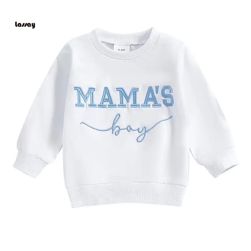 Toddler Boys Sweatshirts Letter Embroidered Crew Neck Long Sleeve Baby Pullovers Fall Casual Tops