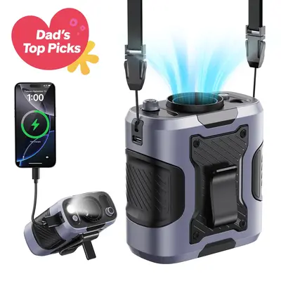 5 in 1 Portable Turbo Waist Clip Fan, 100 Speeds, Powerful 13500RPM, 24H Cooling, LED Display, Flashlight, Rechargeable Weara...