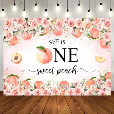 Aperturee Pink Floral She Is One Sweet Peach Birthday Backdrop