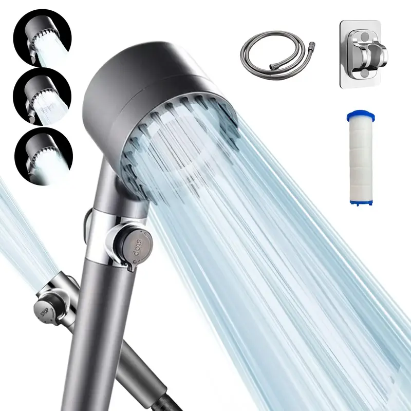 BORNERWHITE Filtered Shower Head with Handheld, 3 Counts/Set High Pressure Water Flow and Multiple Spray Modes Shower Head wi...