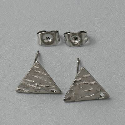 304 Stainless Steel Textured Geometry Stud Earring Findings with Hole