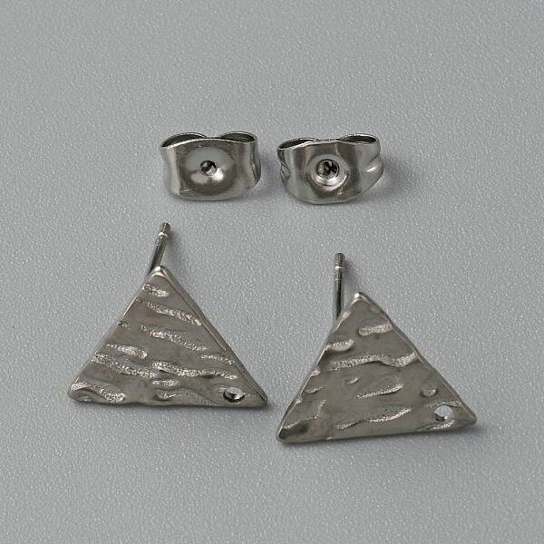 304 Stainless Steel Textured Geometry Stud Earring Findings with Hole