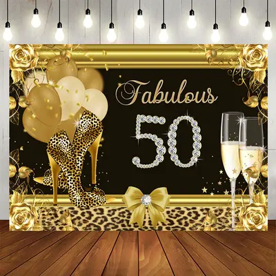 Aperturee Black and Gold Heel Happy 50Th Birthday Backdrop