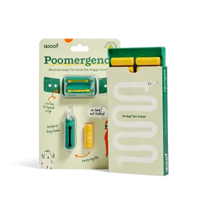 Poomergency Starter Pack - Dog Poop Bag Holder For Collars + 23 Emergency Refills - Never Bagless!