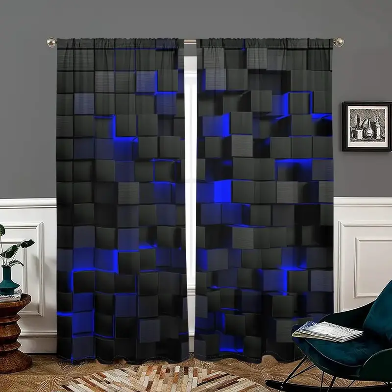Abstract Geometric Print Curtain, 2 Counts/set Modern Home Decorative Curtain, Privacy Curtain for Home Living Room Bedroom D...