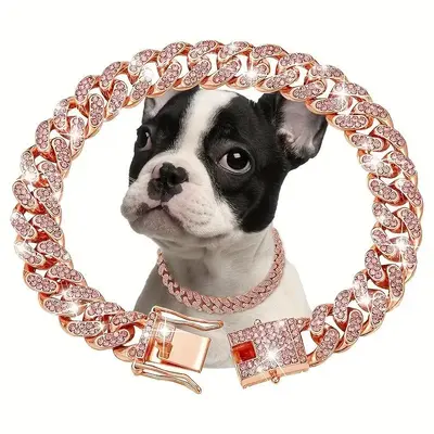 Rhinestone Decor Dog Chain Collar, 1 Count 13mm Wide Pet Necklace, Fashionable Pet Jewelry Accessories for Small, Medium and ...