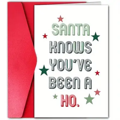 Funny Merry Christmas Card, 1 Count Star Pattern Greeting Card with Envelope, Humorous Holiday Greetings for Friends, Family,...