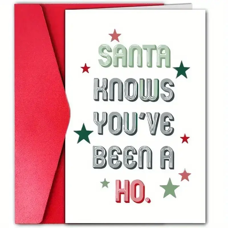 Funny Merry Christmas Card, 1 Count Star Pattern Greeting Card with Envelope, Humorous Holiday Greetings for Friends, Family,...