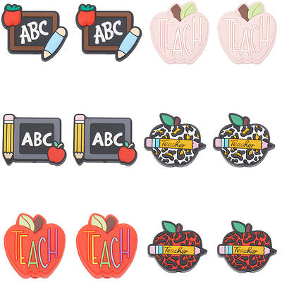 12Pcs 6 Style Teachers' Day Silicone Focal Beads
