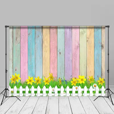 Yellow Flowers Rainbow Wooden Backdrop For Photo - Aperturee