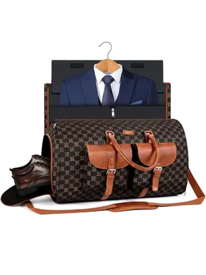 Men's Business Solid Color Lightweight Waterproof Duffel Bag with Side Compartment, Convertible Carry on Garment Duffel Bag T...