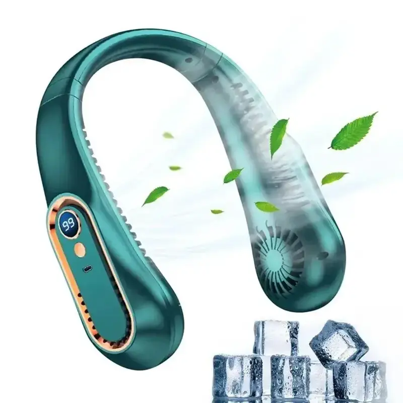 Portable Bladeless Neck Fan, Rechargeable Adjustable Neck Fan, Silent Neck Hanging Fan for Sports & Office