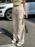 Women's Plain Flap Pocket Cargo Pants, Casual Street Retro Straight Leg Trousers for Daily Wear, Ladies Bottoms for Spring & ...