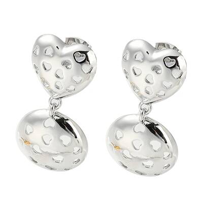 Hollow Heart Brass Dangle Stud Earrings