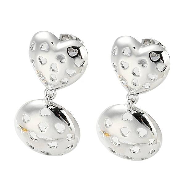 Hollow Heart Brass Dangle Stud Earrings