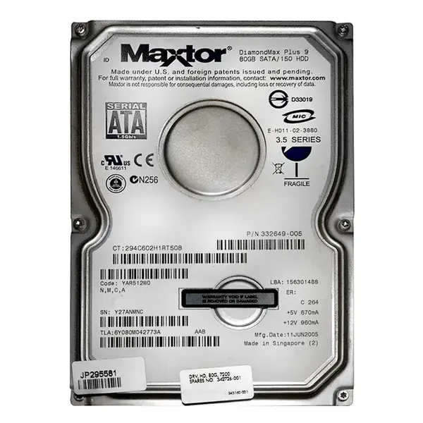 342726-001 HP 80GB 7200RPM SATA 1.5Gb/s 3.5-inch Hard Drive