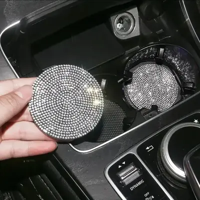 Bling Rhinestone Decor Coaster, 1 Set Round Anti-slip Cup Holder Decorative Cup Mat, Car Cup Holder Protective Coaster For Ca...
