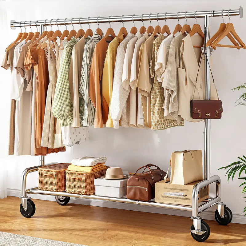 Raybee Furniture Clothes rack for hanging Clothes Rack with Hooks, Extendable & Height Adjustable Clothing Rack, Heavy Duty C...