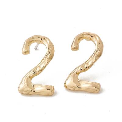 Brass Number Stud Earrings with 925 Sterling Silver Pins for Women