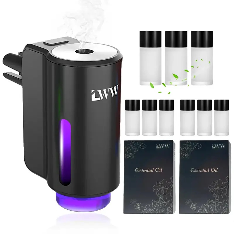 LWW 9 Essential Oils + Smart Car Diffuser Set | 10ml French Fragrance Oils, Adjustable Intensity
