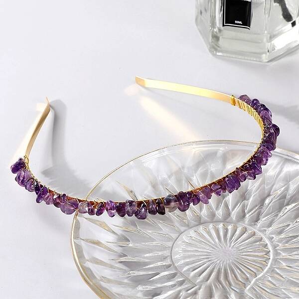 Wire Wrapped Natural Amethyst Chip Hair Bands