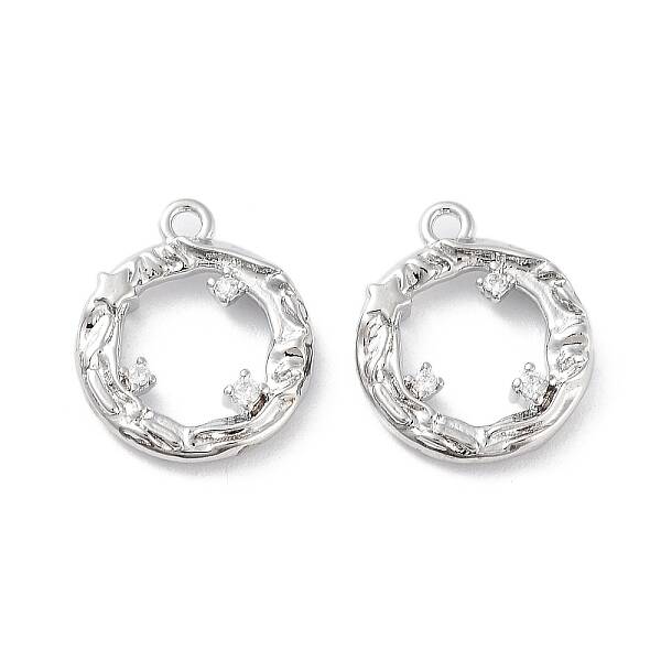 Brass Micro Pave Clear Cubic Zirconia Charms