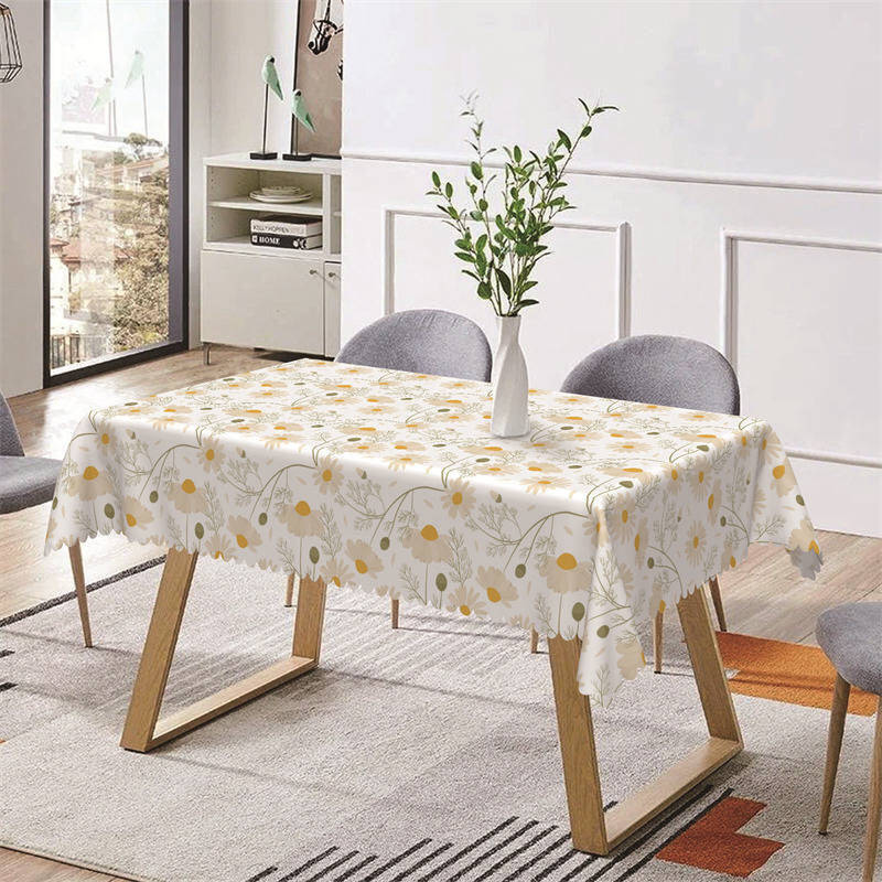 White Yellow Floral Patterns Rectangle Tablecloth - Aperturee