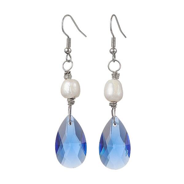 Glass Teardrop & Natural Pearl Dangle Earrings