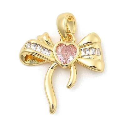Rack Plating Bowknot Brass Clear Cubic Zirconia Pendants