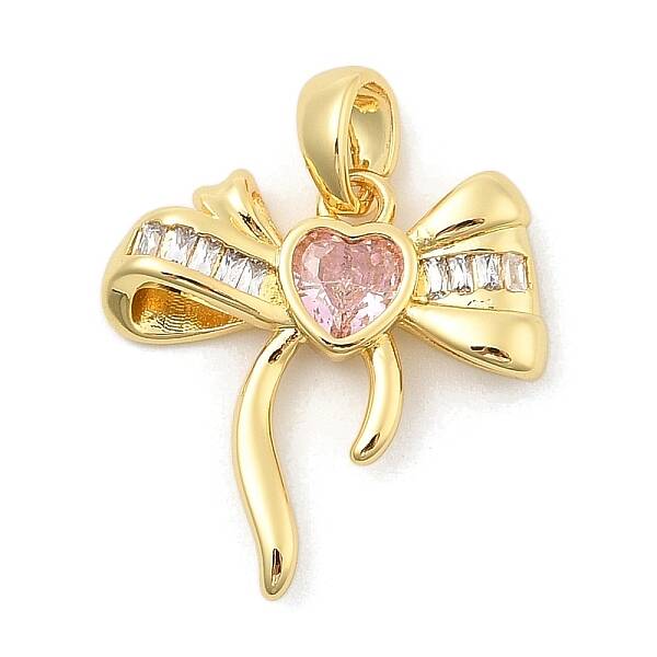 Rack Plating Bowknot Brass Clear Cubic Zirconia Pendants